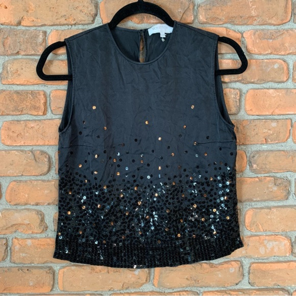 Votre‎ Nom Vintage Silk Sequin Crewneck Sleeveless Tank Blouse Black - Size 2 - Picture 1 of 3